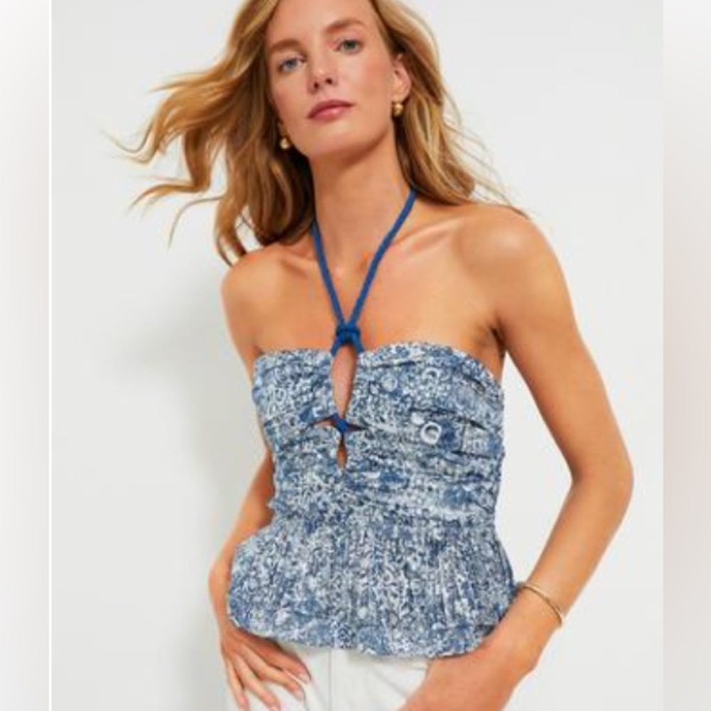 Hyacinth House Navy Micro Floral Tie-Neck Flynn Top